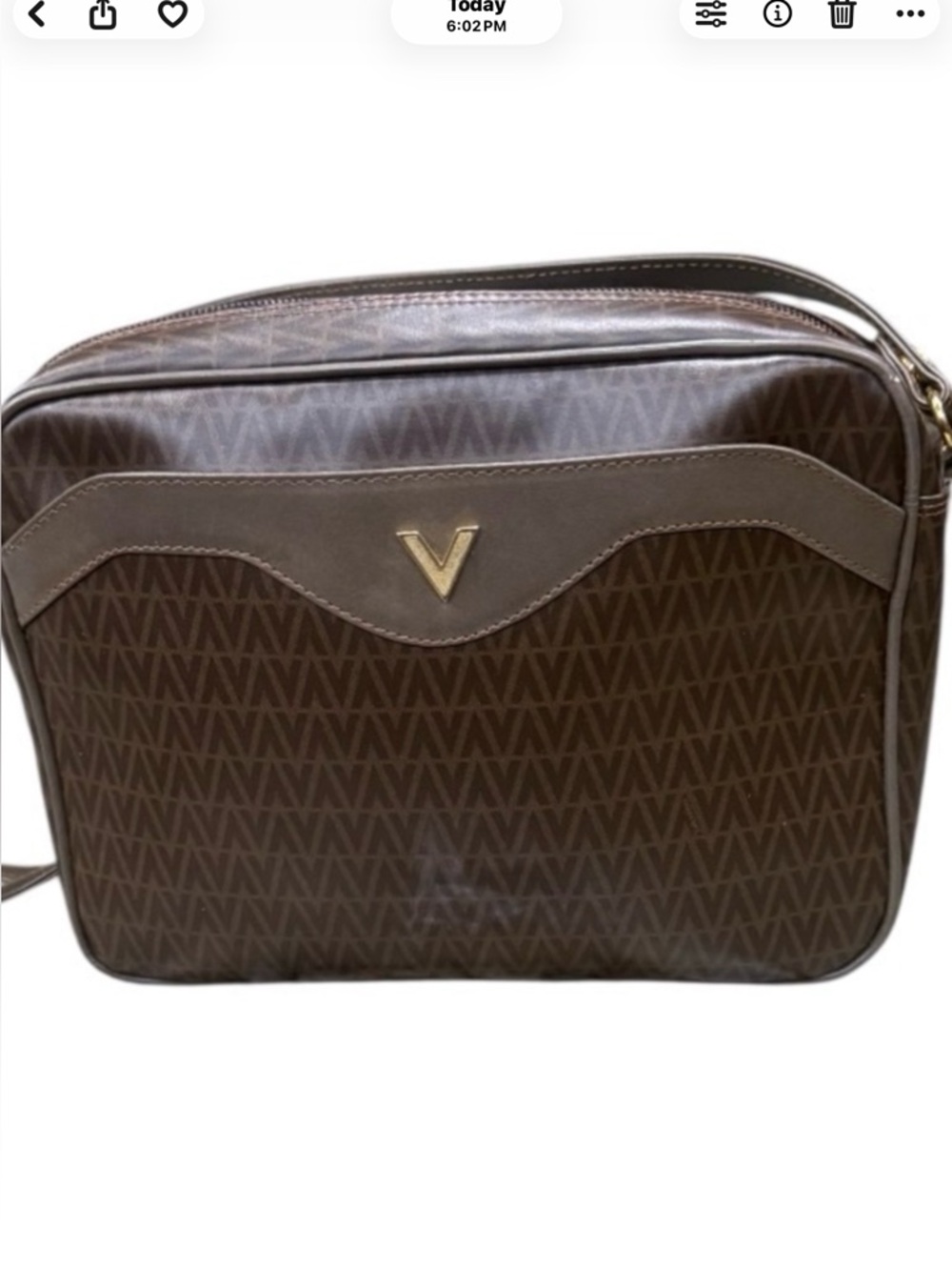 Valentino Brown Monogram Crossbody Bag with Gold V Logo